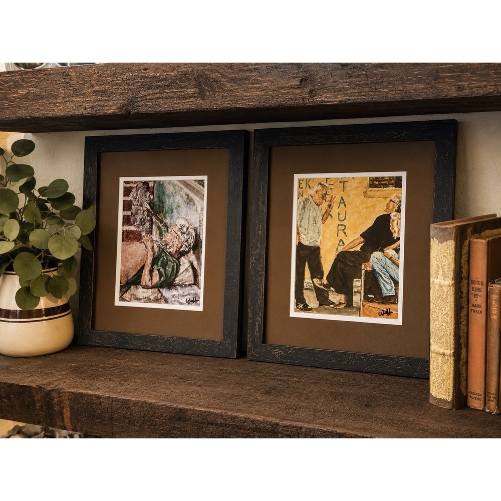 Pair Lynn Shaffer Signed Prints Holding Court & Somebody's Son Custom Framed Art